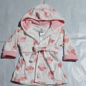 Carters Adorable Pink Owl Baby Bath Robe Just One You 0-9mo EUC